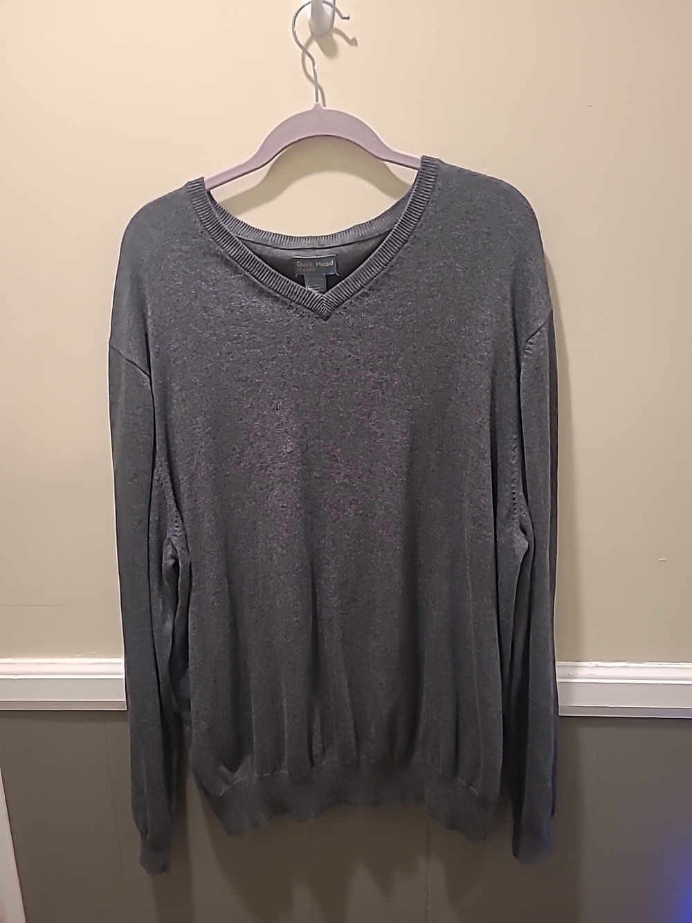 Duck Head Sweater Vintage 90s Gray Merino Cotton V Neck Men’s XL